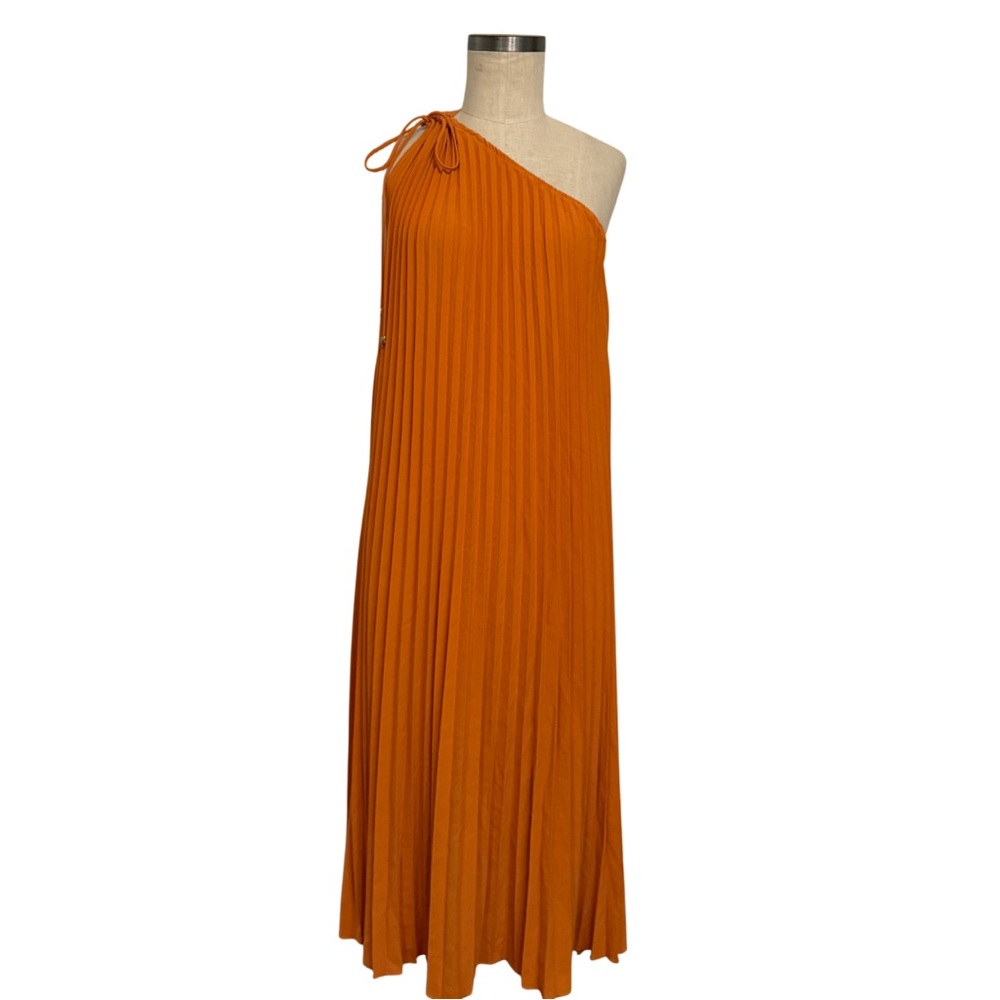 BTFBM Orange One-Shoulder Pleated Dress - size S